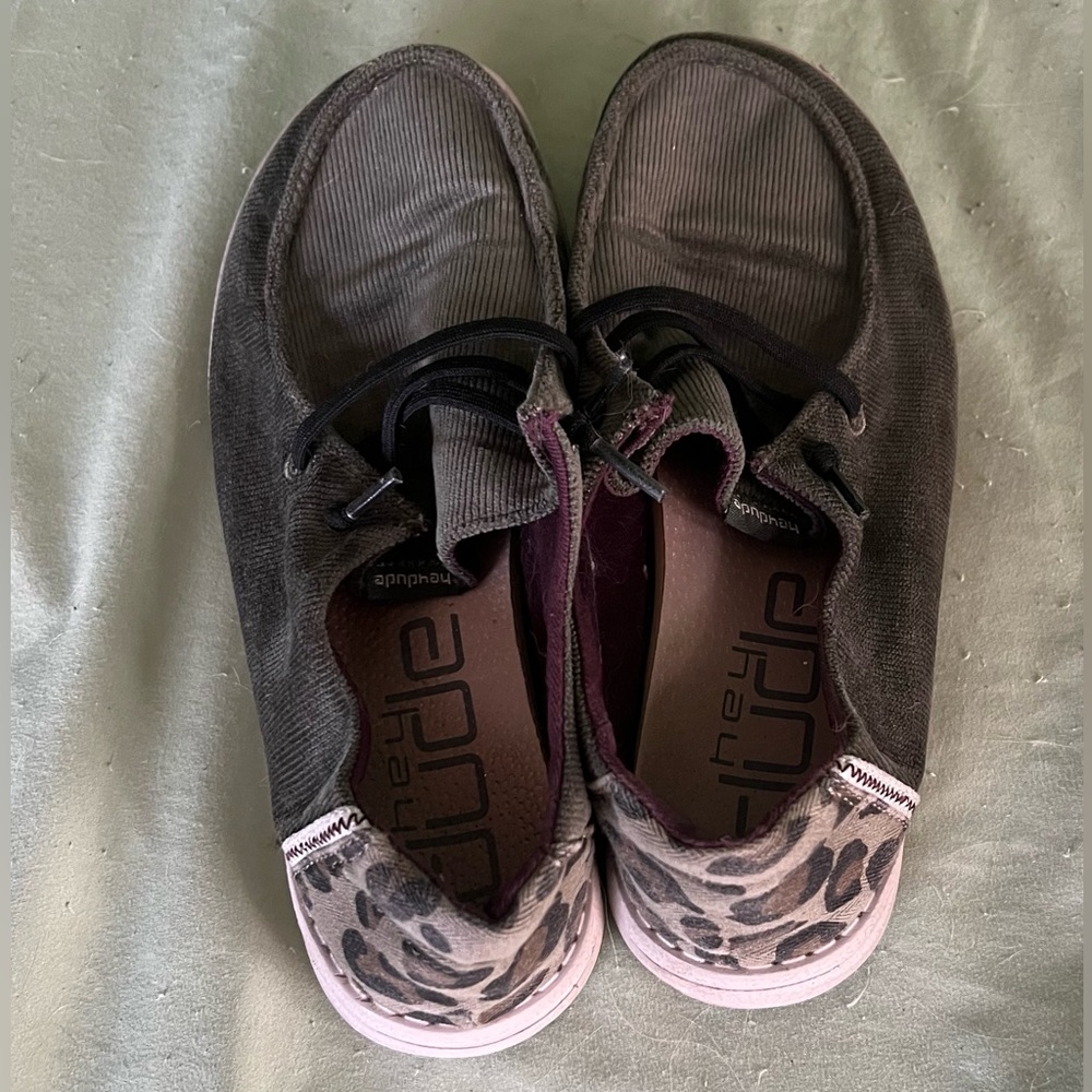 Hey Dude Corduroy Olive Leopard Shoes